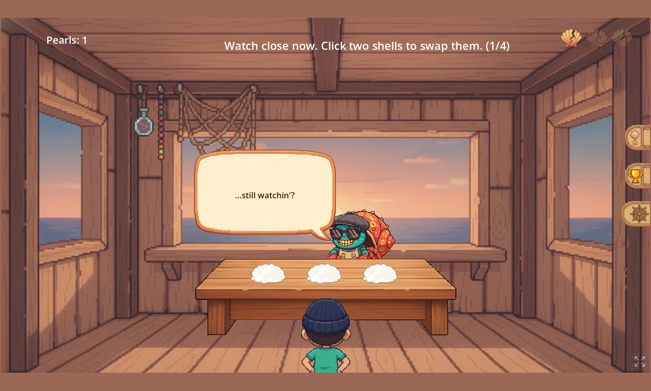 Sleight of Claw gameplay: a crab running a shell game on the beach