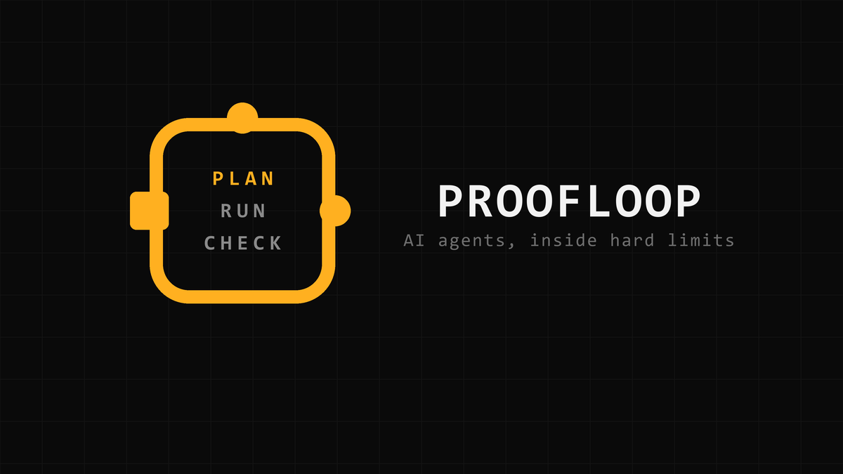 ProofLoop mark: a looped circuit with a checkpoint node, labeled Plan, Run, Check, beside the wordmark