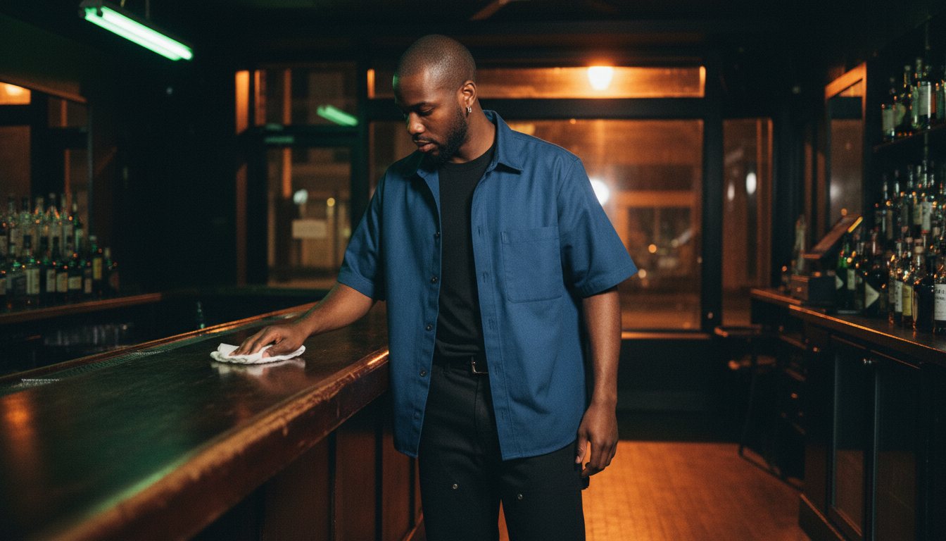 Dez wiping down the bar